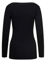 Brunello Cucinelli Black V-neck Pullover With Beads Detailing In Stretch Cotton Woman - Women - Piano Luigi