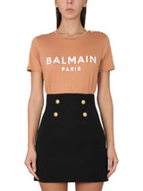 Balmain Gold Logo And Button T-shirt - Women - Piano Luigi