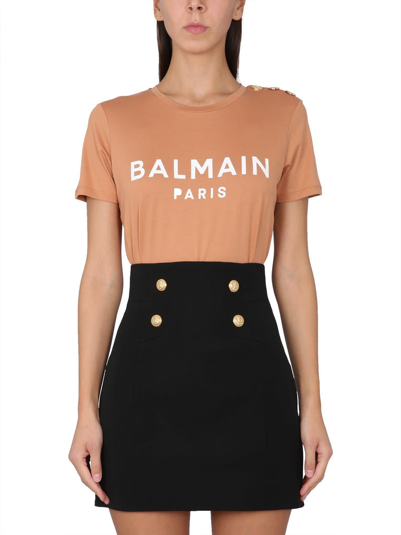 Balmain Gold Logo And Button T-shirt - Women - Piano Luigi