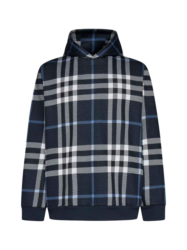 Burberry Blue Hoodie With All-over vintage Check In Cotton Man - Men - Piano Luigi