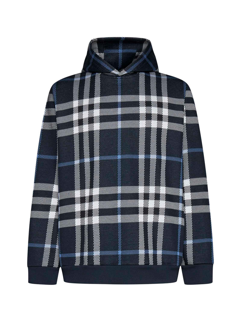 Burberry Blue Hoodie With All-over vintage Check In Cotton Man - Men - Piano Luigi