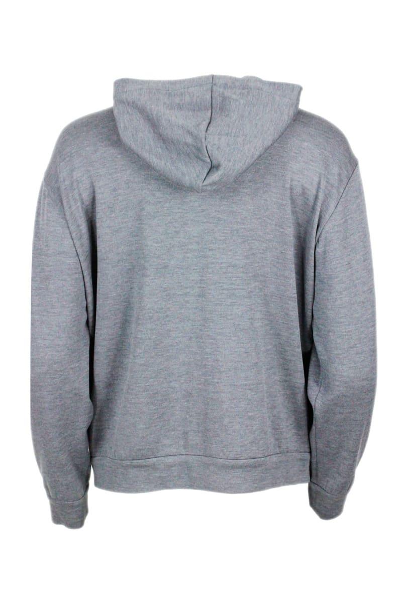 Brunello Cucinelli Cotton And Silk Sweatshirt With Hood And Monili On The Zip - Women - Piano Luigi