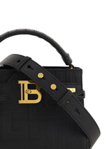 Balmain B-buzz 22 Top Handle Bag In Black Grained Leather With Monogram - Women - Piano Luigi