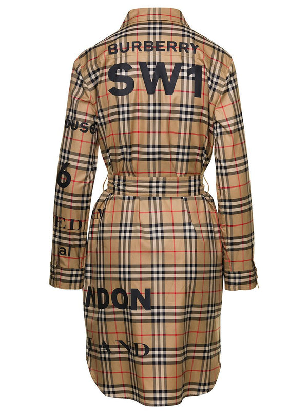 Burberry Beige Vintage Trench Coat With Check-print All-over In Cotton Woman - Women - Piano Luigi