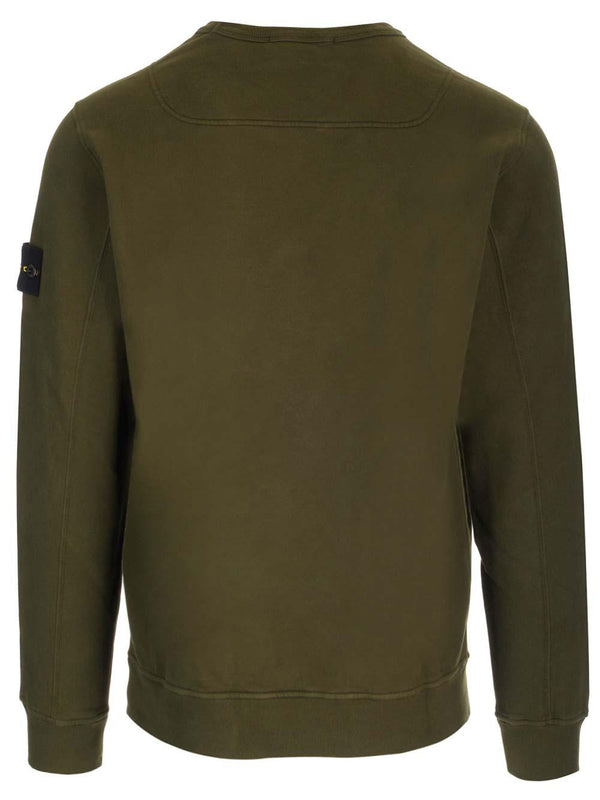 Stone Island Crew-neck Sweatshirt In Military Green Gauzed Cotton - Men - Piano Luigi