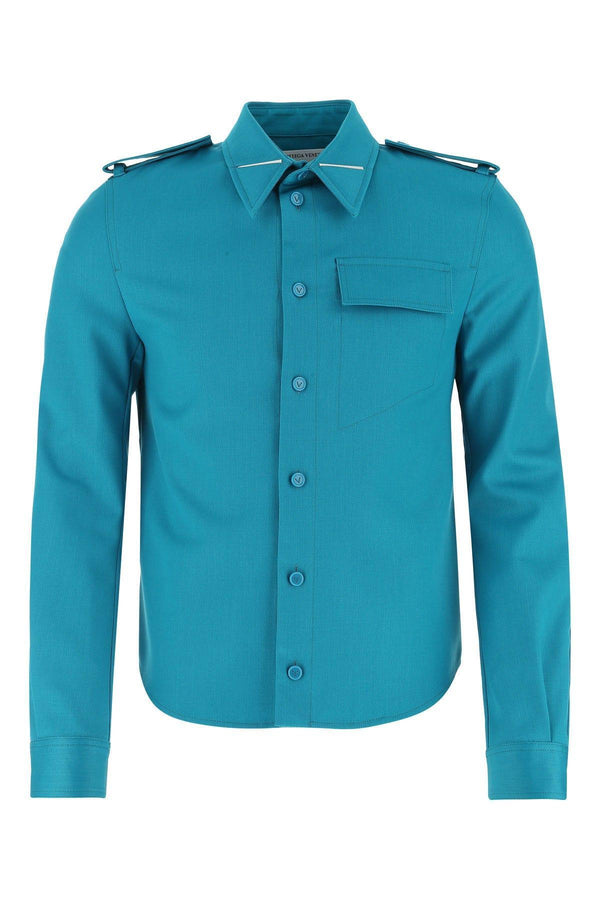 Bottega Veneta Teal Green Stretch Wool Shirt - Men - Piano Luigi