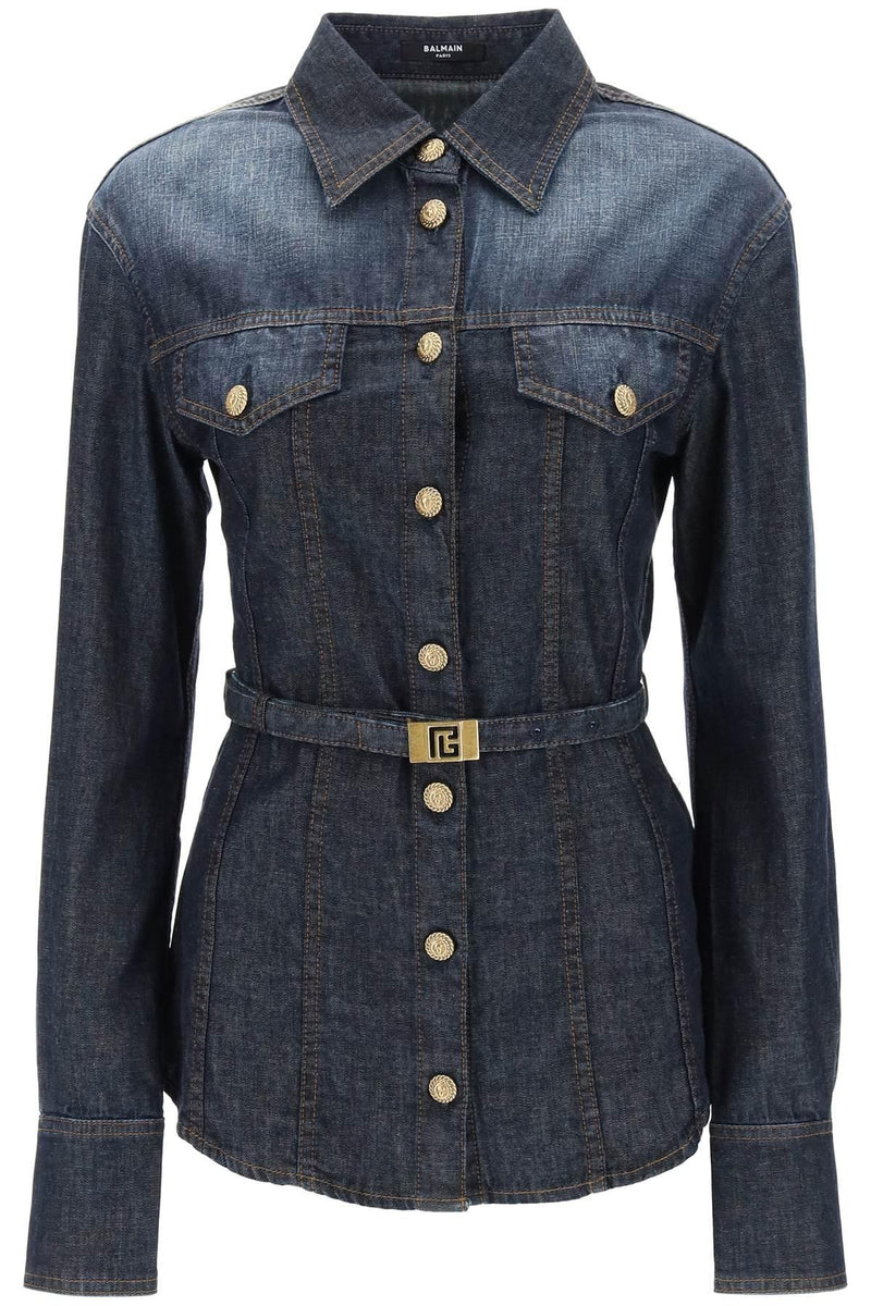 Balmain Belted Denim Shirt - Women - Piano Luigi