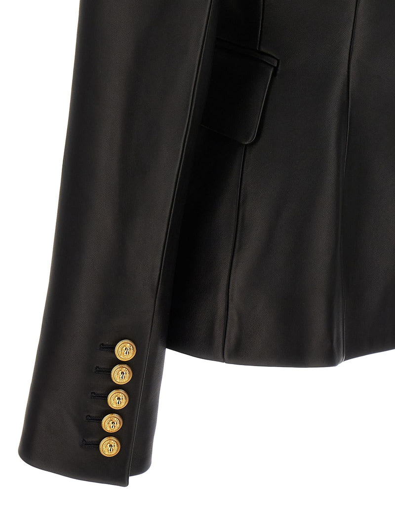 Balmain Double-breasted Leather Blazer - Women - Piano Luigi