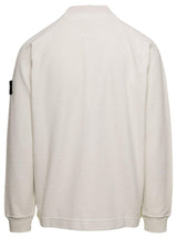 Stone Island White Sweatshirt With Ribbed Crewneck With Logo Patch In Cotton Blend - Men - Piano Luigi