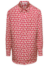 Valentino Red Toile Iconographe Shirt With Logo Print All-over In Silk Man - Men - Piano Luigi