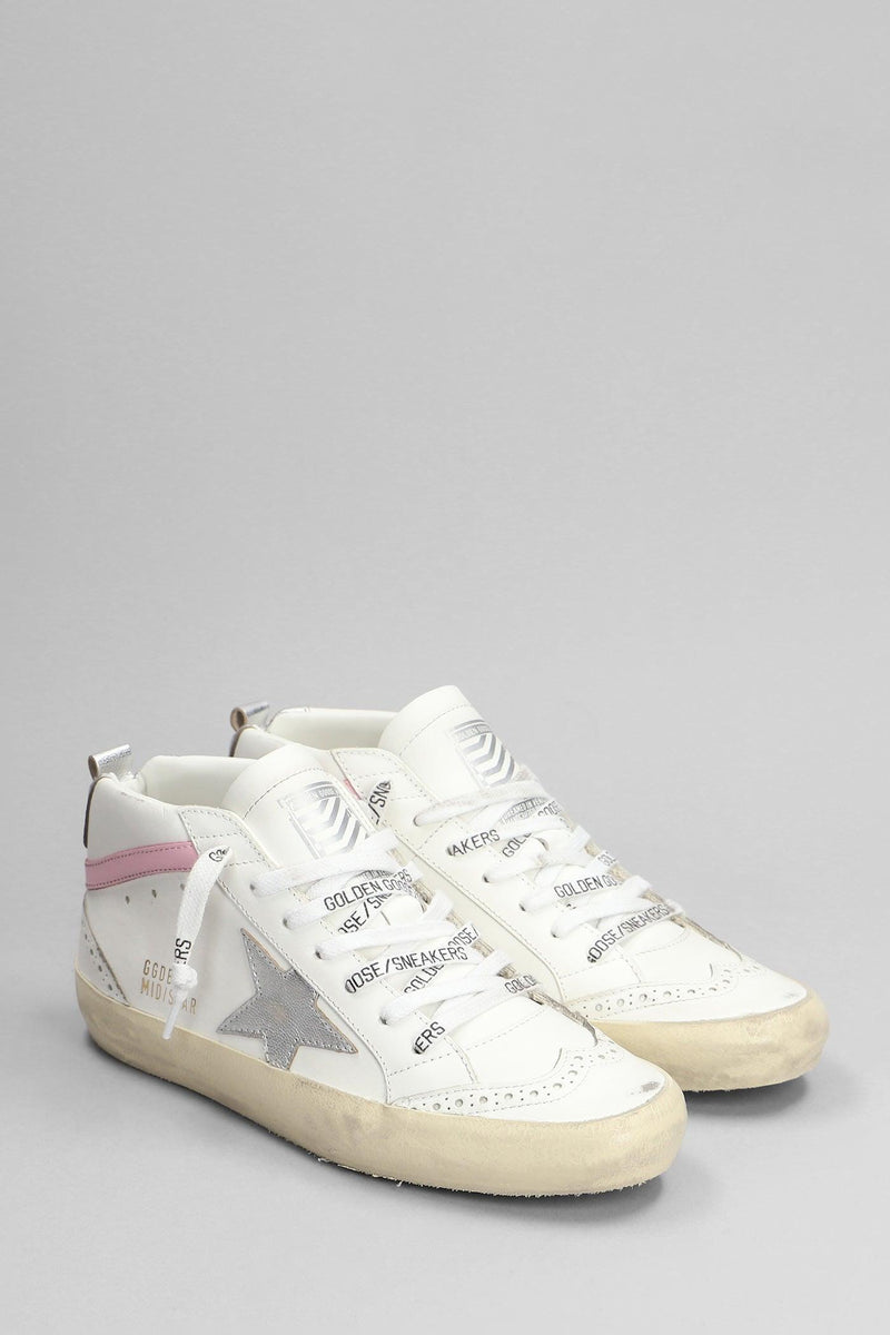 Golden Goose Mid Star Sneakers In White Leather - Women - Piano Luigi