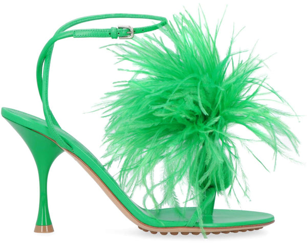 Bottega Veneta Dot Leather Sandals With Feathers - Women - Piano Luigi