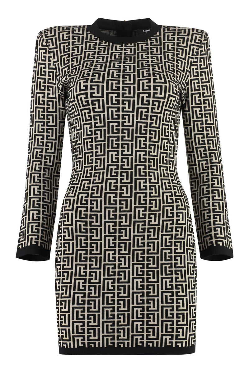 Balmain Geometric Jacquard Wool Dress - Women - Piano Luigi