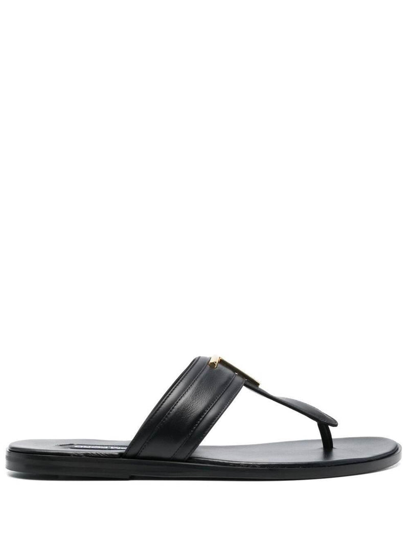 Tom Ford Black Thongs Sandals With Metal T Detail In Leather Man - Men - Piano Luigi