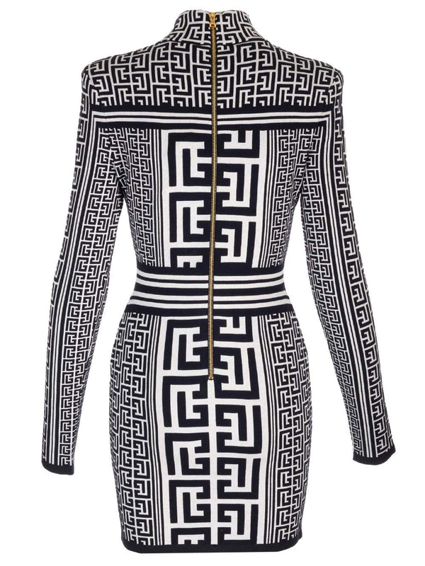 Balmain Short Dress With Monogram - Women - Piano Luigi