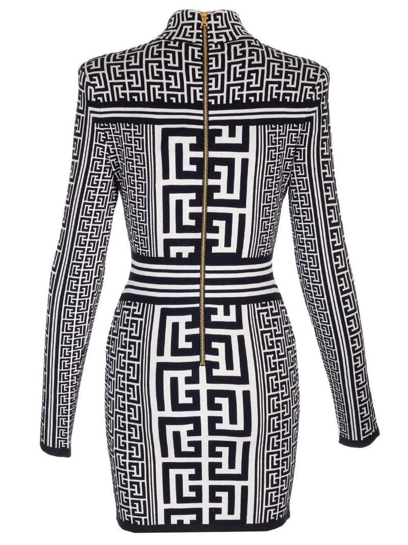 Balmain Short Dress With Monogram - Women - Piano Luigi