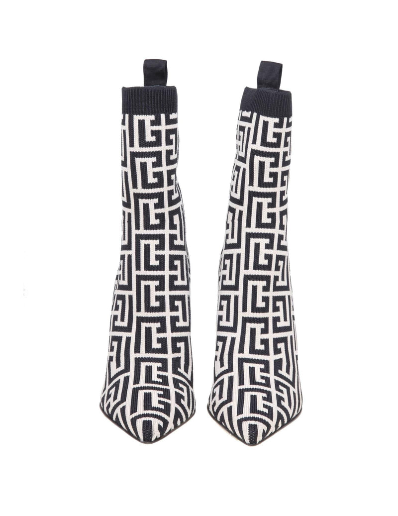 Balmain Black And Ivory Knitted Monogram Ankle Boots - Women - Piano Luigi