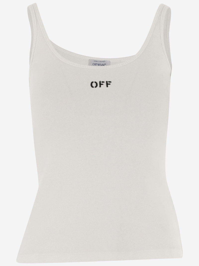 Off-White Stretch Cotton Tank Top With Logo - Women - Piano Luigi