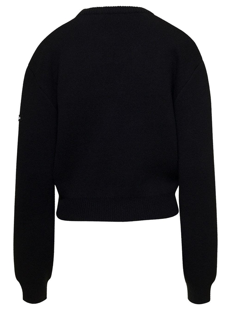 Balenciaga Black Cropped Crewneck Sweater With Logo Patch In Wool Blend Woman - Women - Piano Luigi