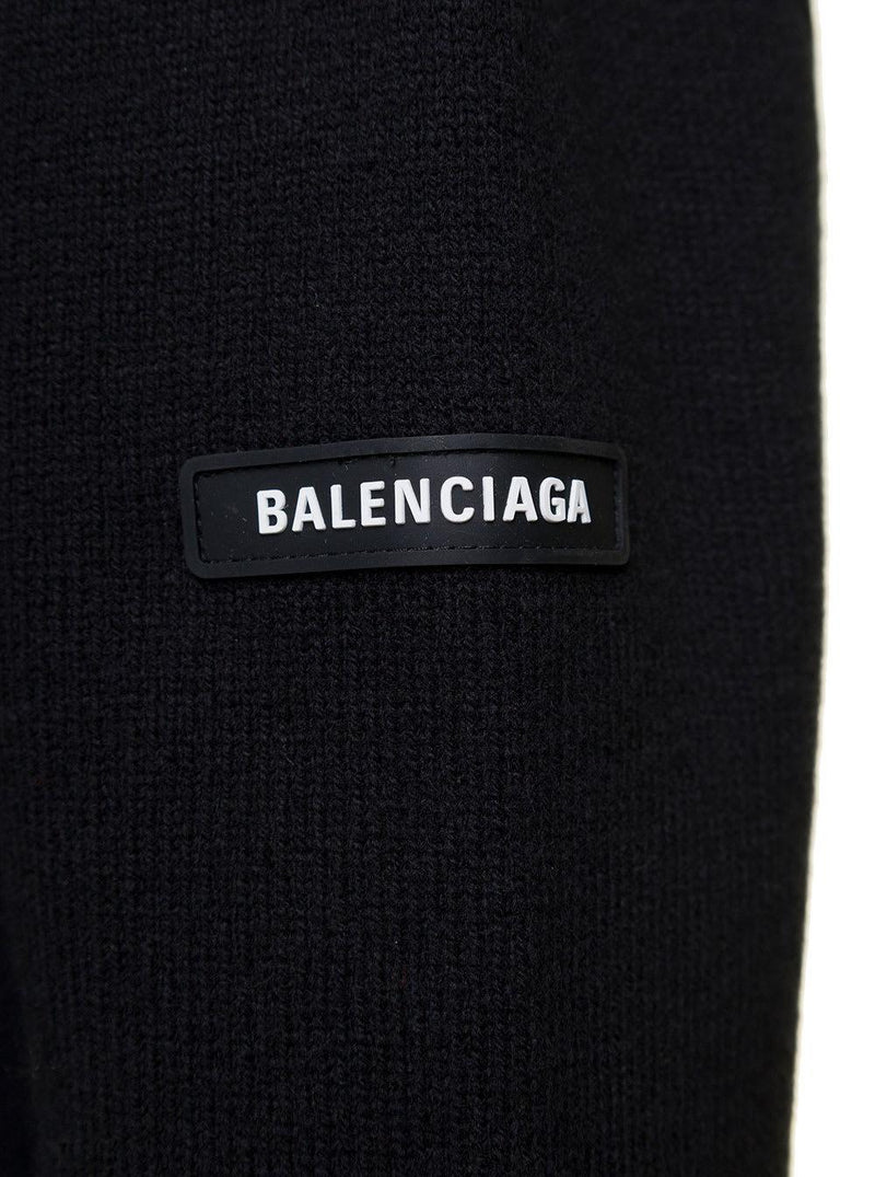 Balenciaga Black Cropped Crewneck Sweater With Logo Patch In Wool Blend Woman - Women - Piano Luigi