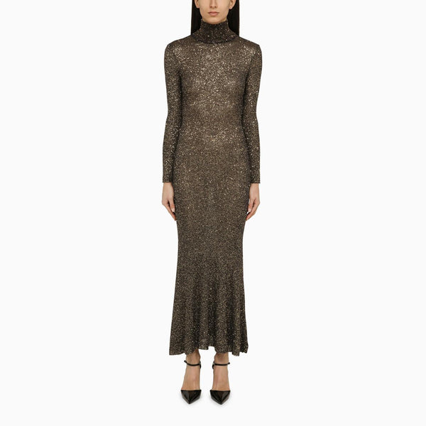 Balenciaga Brown And Gold Dress With Sequins - Women - Piano Luigi