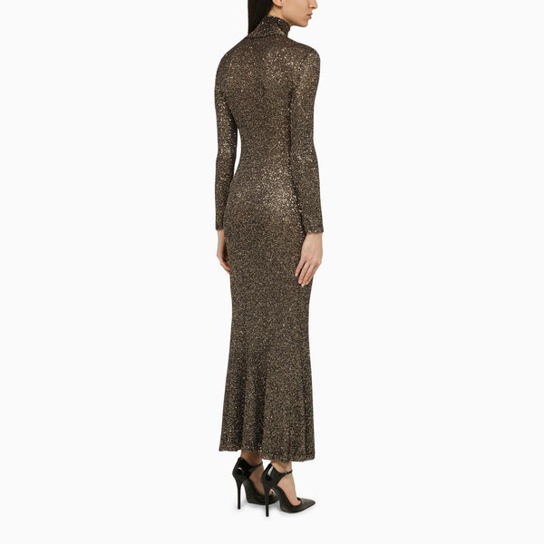 Balenciaga Brown And Gold Dress With Sequins - Women - Piano Luigi