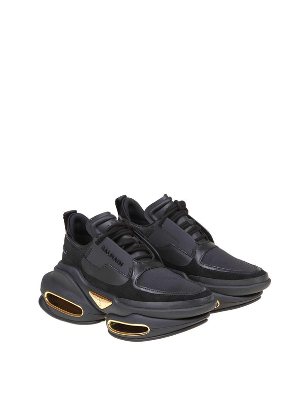 Balmain B-bold Sneakers In Black Leather And Fabric - Men - Piano Luigi