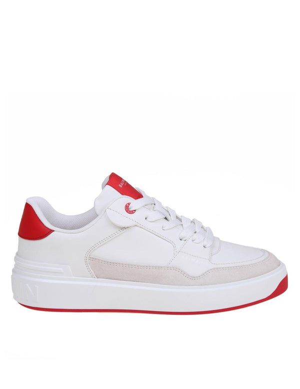 Balmain B-court Flip Sneakers In White And Red Leather - Women - Piano Luigi