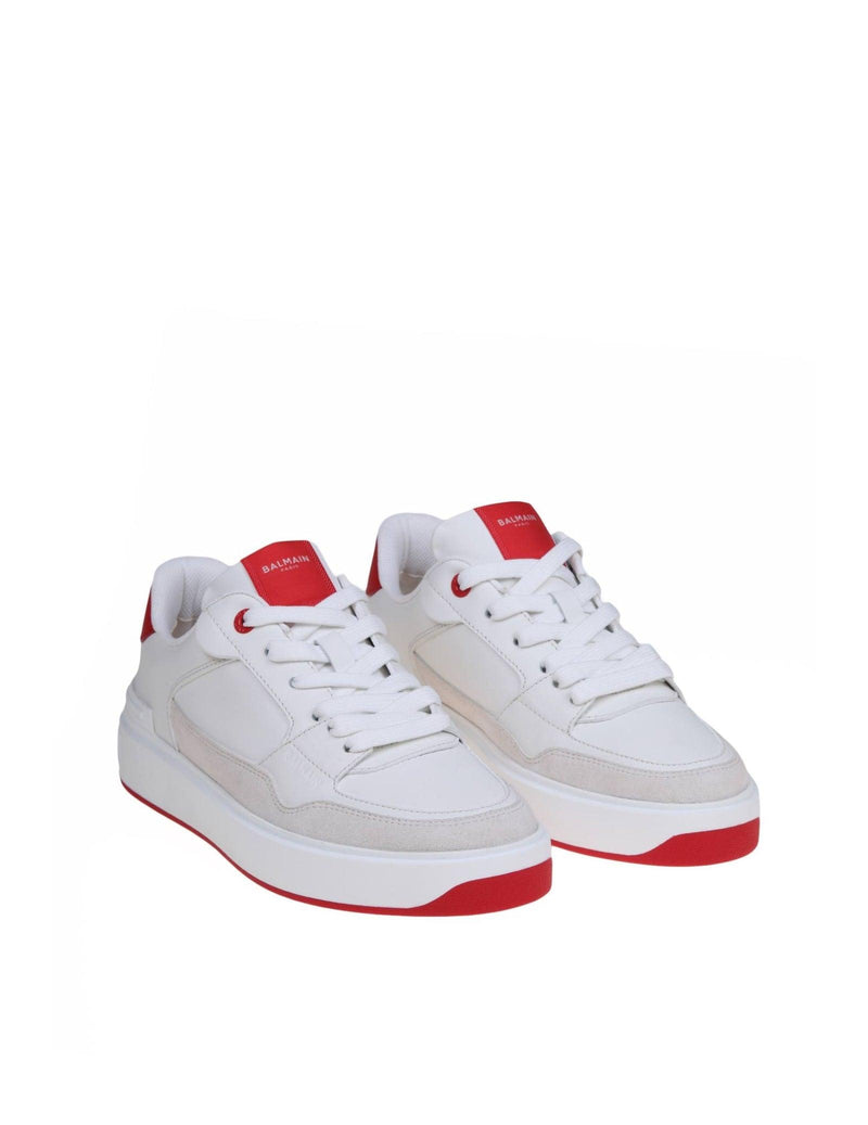 Balmain B-court Flip Sneakers In White And Red Leather - Women - Piano Luigi