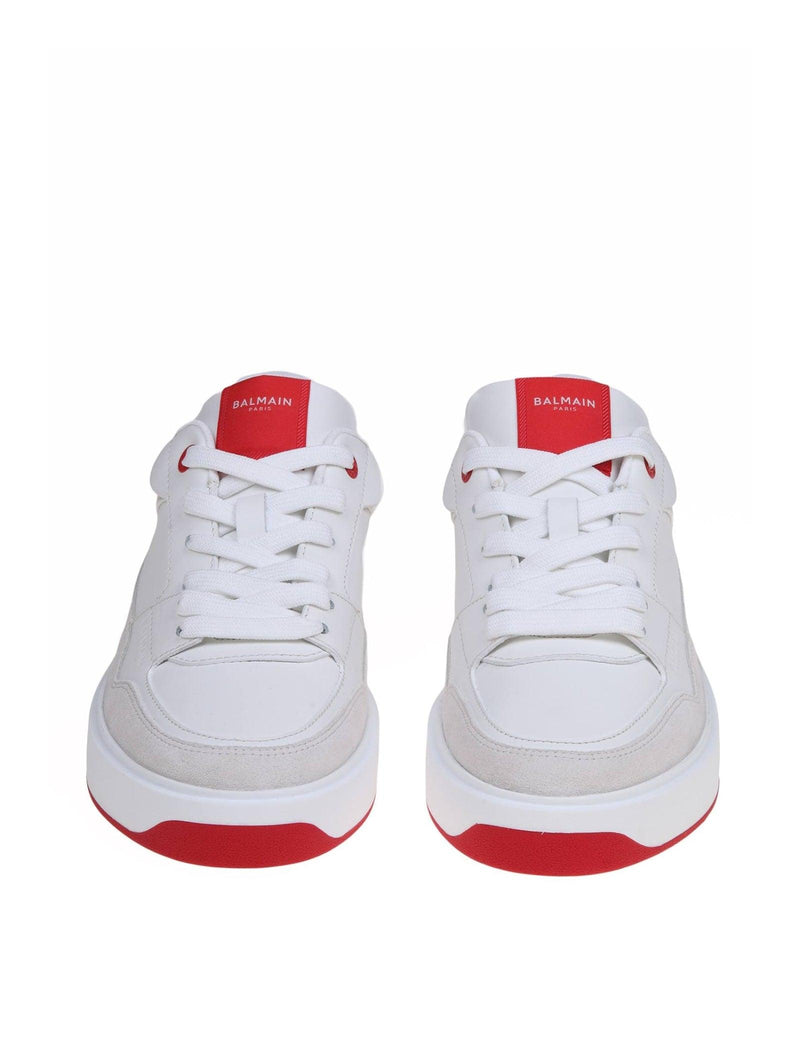 Balmain B-court Flip Sneakers In White And Red Leather - Women - Piano Luigi