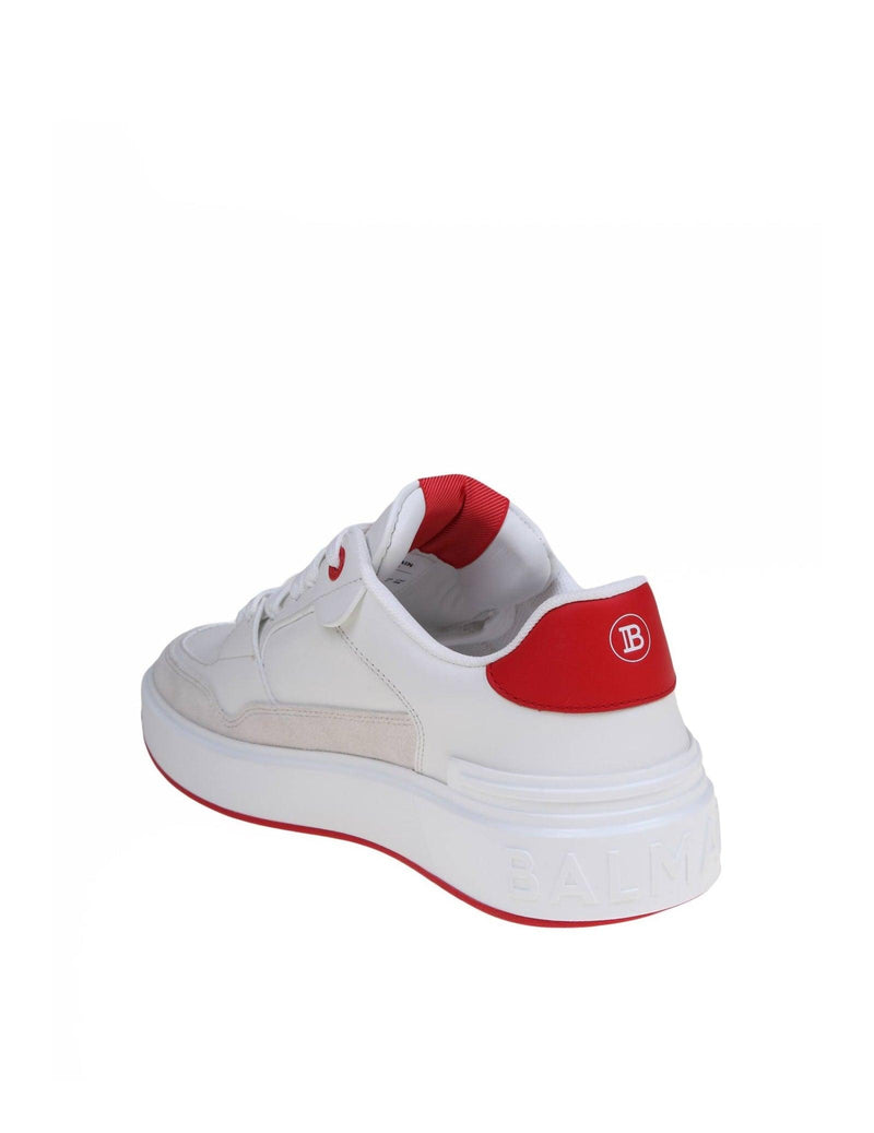 Balmain B-court Flip Sneakers In White And Red Leather - Women - Piano Luigi