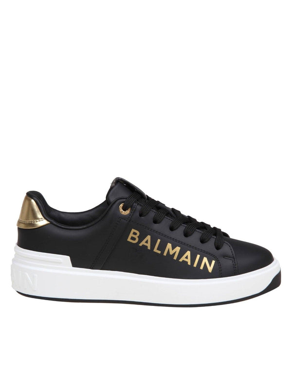 Balmain B-court Sneakers In Black And Gold Leather - Women - Piano Luigi