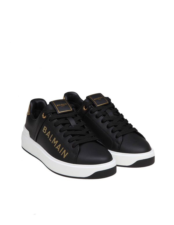 Balmain B-court Sneakers In Black And Gold Leather - Women - Piano Luigi