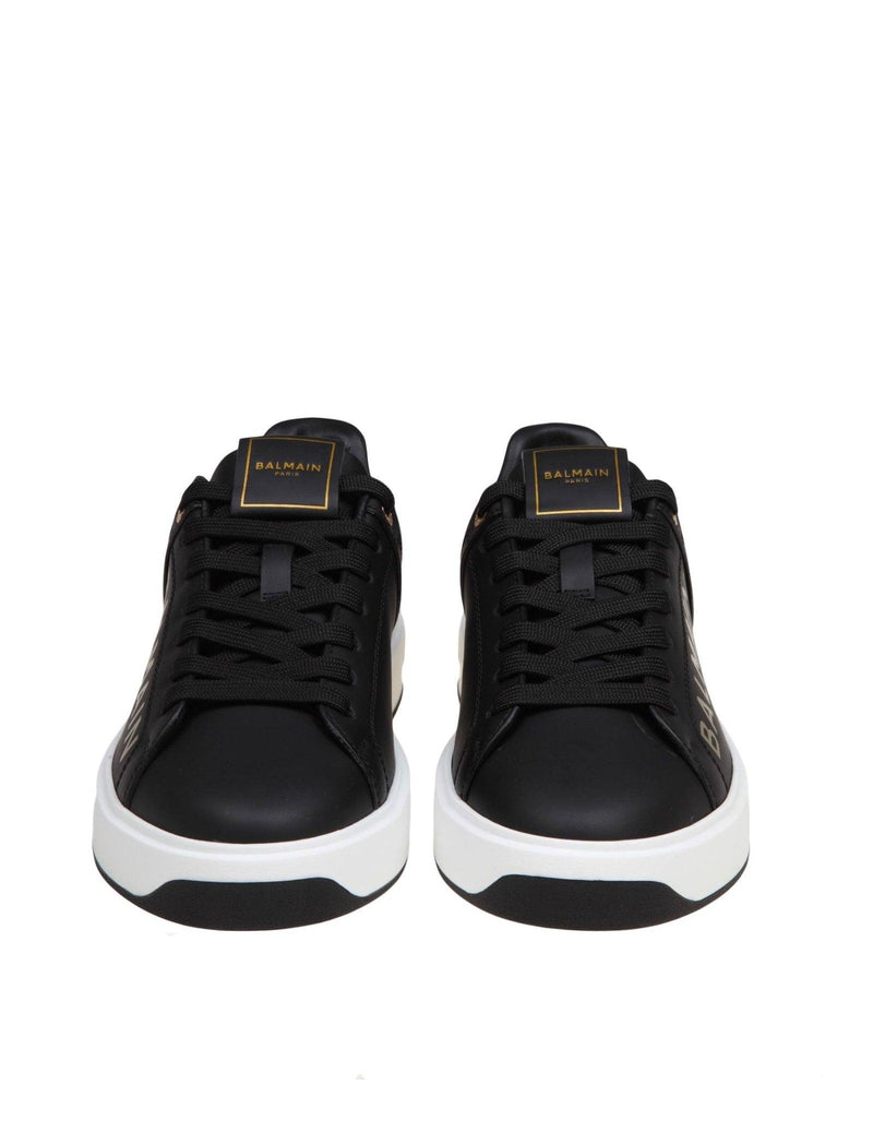 Balmain B-court Sneakers In Black And Gold Leather - Women - Piano Luigi