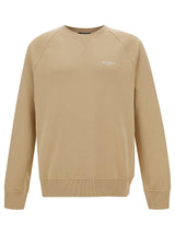 Balmain Beige Crewneck Sweatshirt With Contrasting Logo Print At The Front In Cotton Man - Men - Piano Luigi