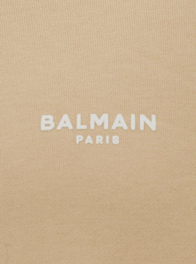 Balmain Beige Crewneck Sweatshirt With Contrasting Logo Print At The Front In Cotton Man - Men - Piano Luigi