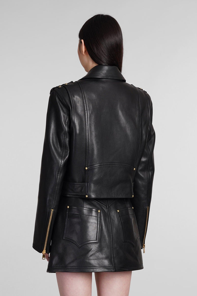 Balmain Biker Jacket In Black Leather - Women - Piano Luigi