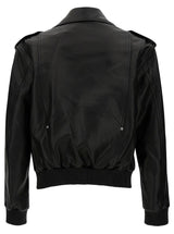 Balmain Black Biker Jacket With Revers Collar In Leather Woman - Men - Piano Luigi