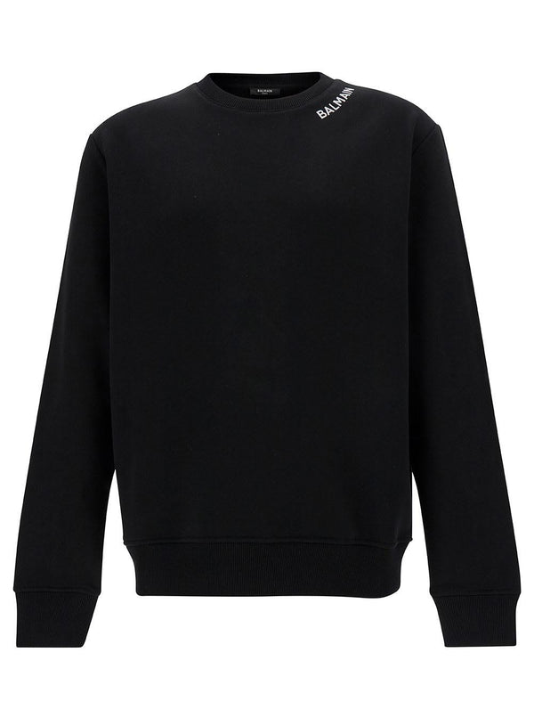 Balmain Black Crewneck Sweatshirt With Contrasting Logo Lettering In Cotton Man - Men - Piano Luigi