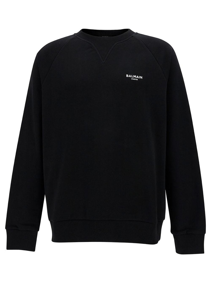 Balmain Black Crewneck Sweatshirt With Contrasting Logo Print At The Front In Cotton Man - Men - Piano Luigi