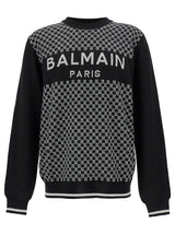 Balmain Black Sweater With Mini Monogram In Wool Man - Men - Piano Luigi