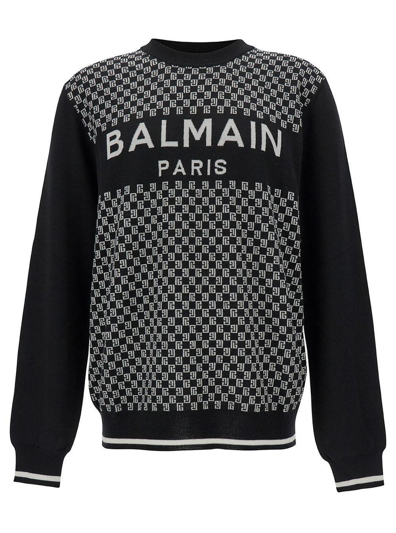 Balmain Black Sweater With Mini Monogram In Wool Man - Men - Piano Luigi