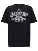 Balmain Black T-shirt With Star Graphic Print In Cotton Man - Men - Piano Luigi