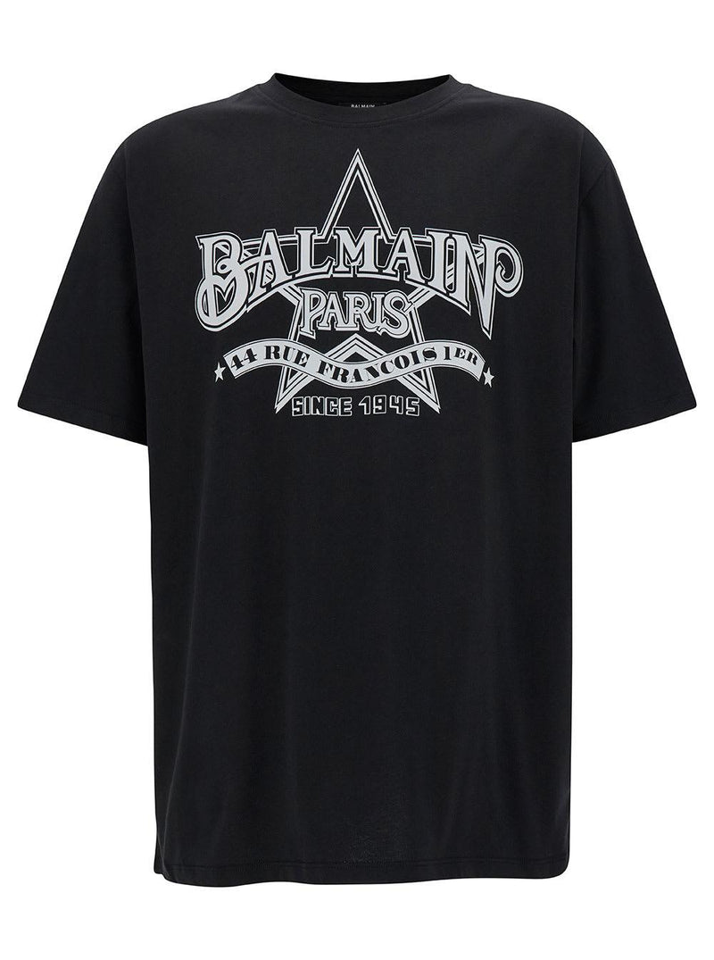 Balmain Black T-shirt With Star Graphic Print In Cotton Man - Men - Piano Luigi