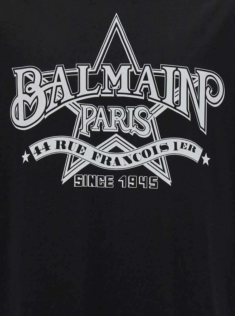 Balmain Black T-shirt With Star Graphic Print In Cotton Man - Men - Piano Luigi