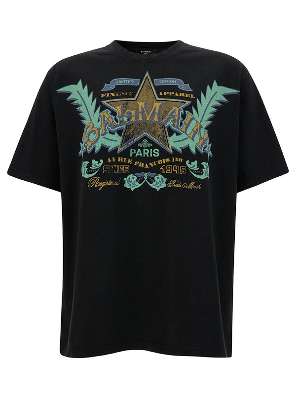 Balmain Black T-shirt With Western Graphic Print In Cotton Man - Men - Piano Luigi