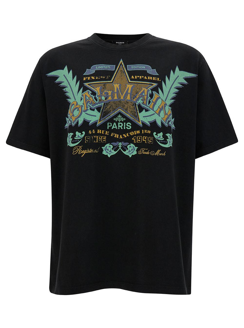 Balmain Black T-shirt With Western Graphic Print In Cotton Man - Men - Piano Luigi