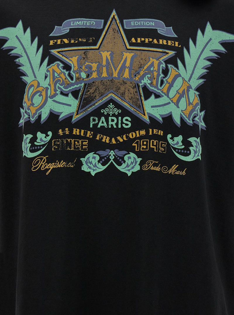 Balmain Black T-shirt With Western Graphic Print In Cotton Man - Men - Piano Luigi