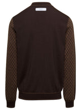 Balmain Brown Crewneck Sweater With All-over Retro Monogram Print In Stretch Wool Man - Men - Piano Luigi