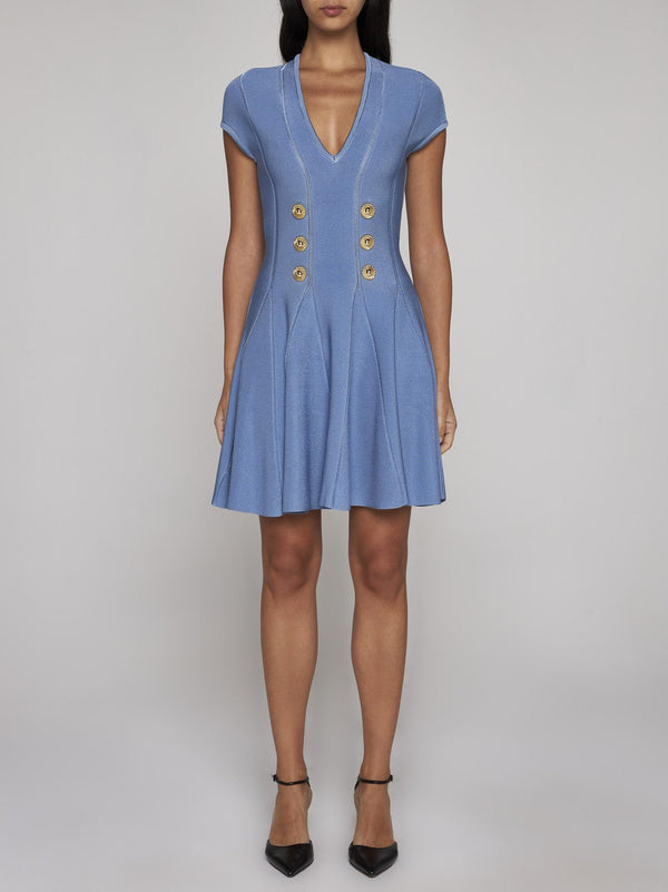 Balmain Buttoned Knit Skater Mini Dress - Women - Piano Luigi